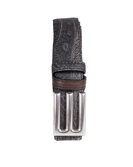 Shop ETRO  Cintura: Etro cintura reversibile, da un lato realizzata in pelle e dall'altro è caratterizzata dall'iconica tela Paisley jacquard con fibbia con E.
Larghezza: 3,5 cm.
Esterno: Tessuto di cotone Paisley jacquard spalmato con grana opaca e doppiato in tela.
Interno: 100% pelle di vitello.
Made in Italy.. MP3D0001 AA063-M0019
